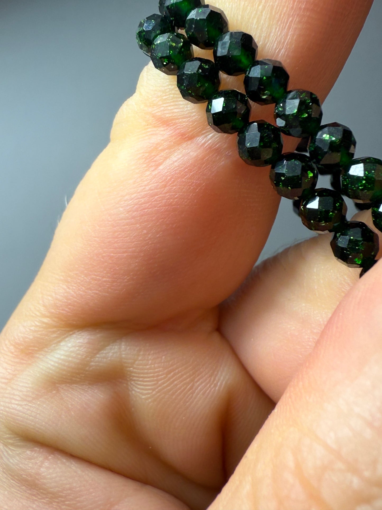 Rare Green Sandstone / Goldstone Facet 4mm Bead Bracelet
