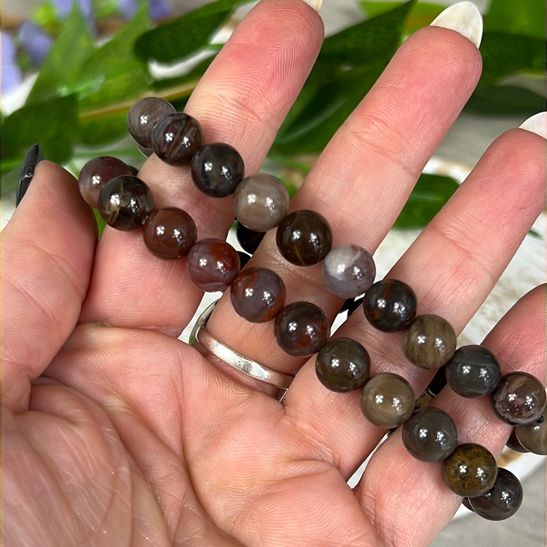 Petrified Wood Bead Bracelet 8mm