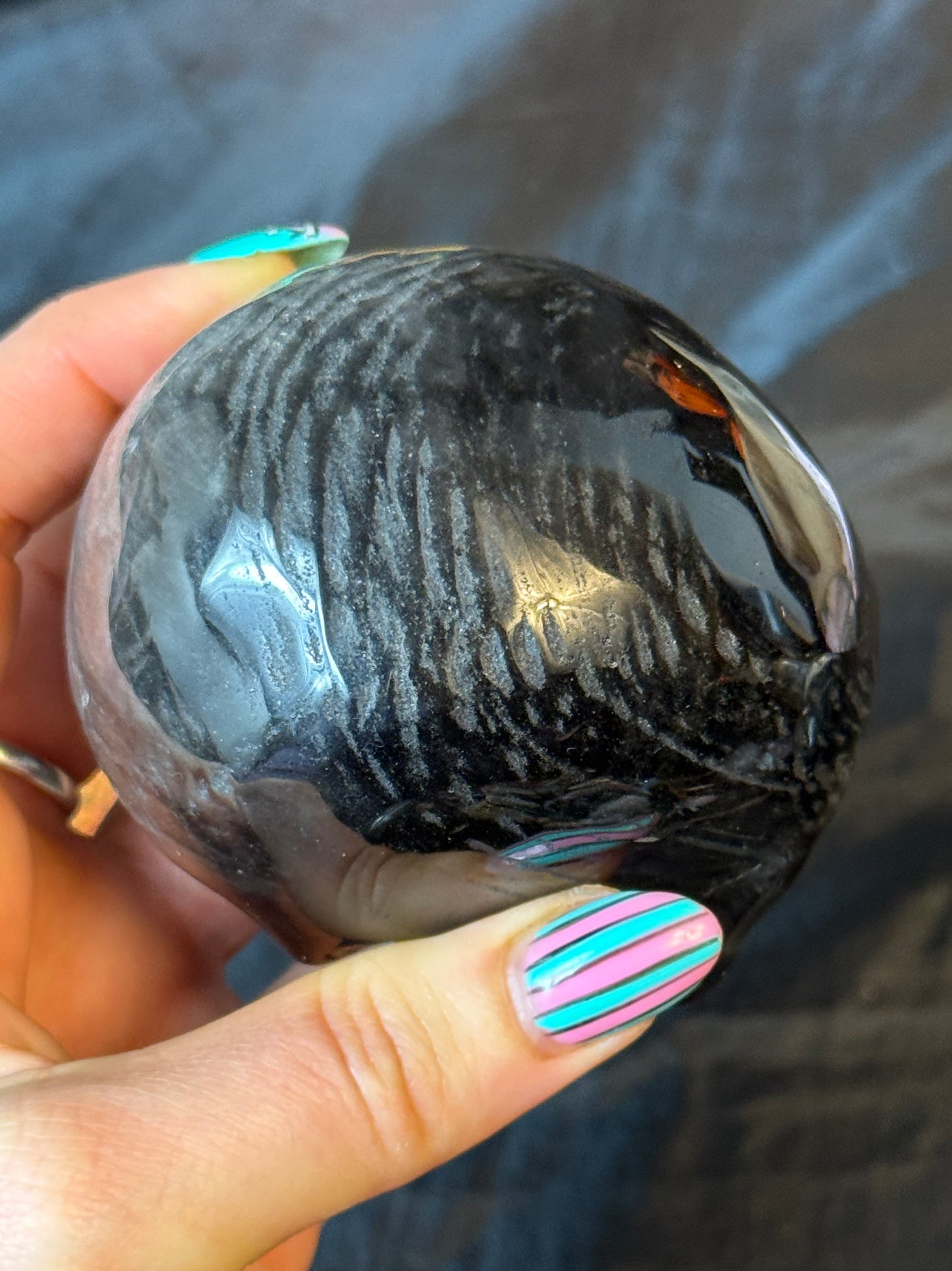 Silver Obsidian Skull