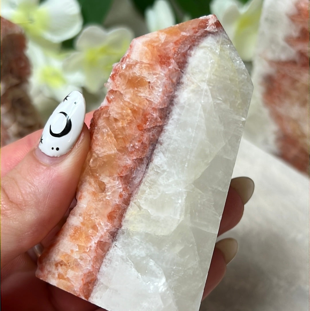 Sunstone, Orchid & Orange Calcite Druzy Tower Points