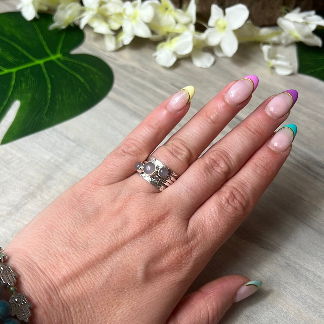 Trio Fidget Spinner Ring - Sterling Silver 925 - Size L 1/2