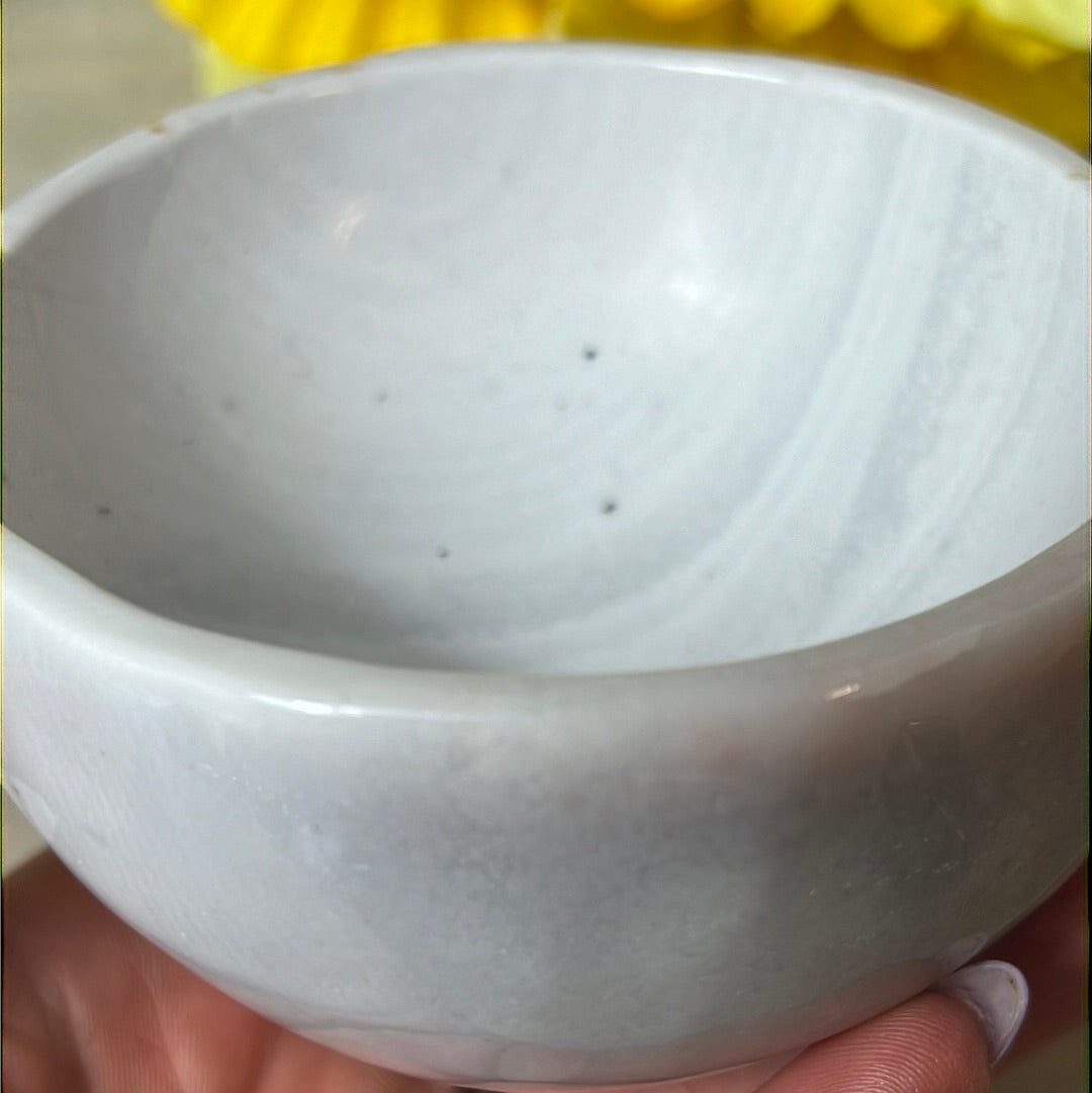 White Banded Agate Charging Dish Bowl Handcarved