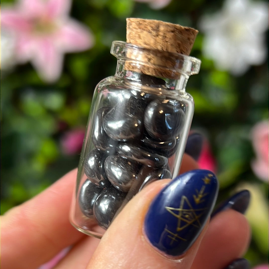 Hematite Chip Glass Jar Bottle