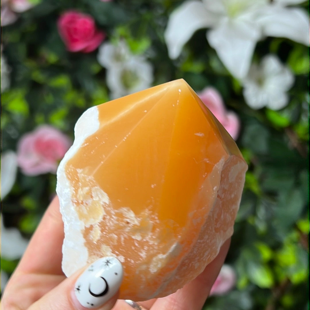 Orange Calcite Half & Half Polished Raw Tower Point