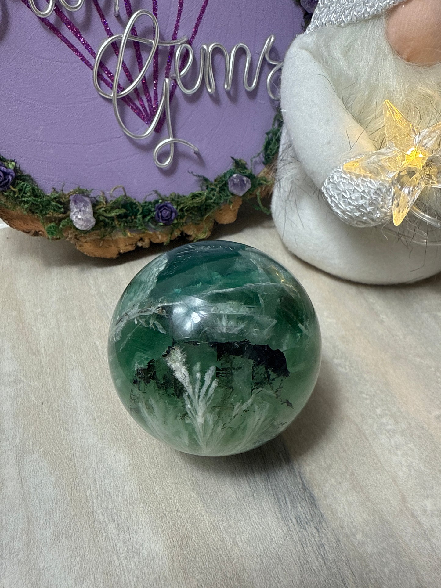 Feather Snowflake Fluorite Sphere