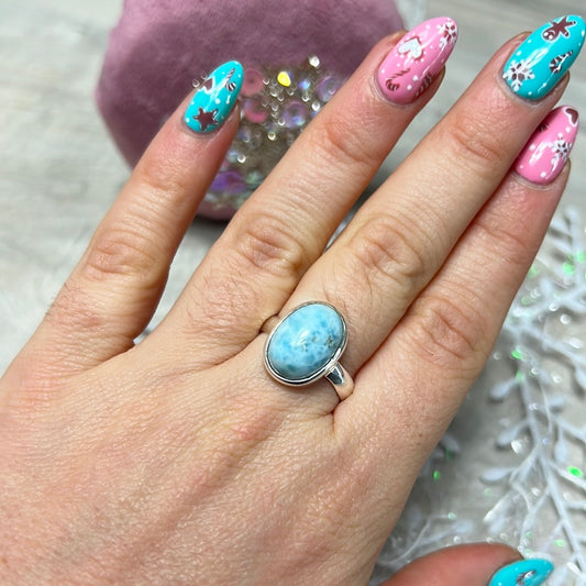 Larimar 925 Sterling Silver Ring - Size P 1/2 - Q