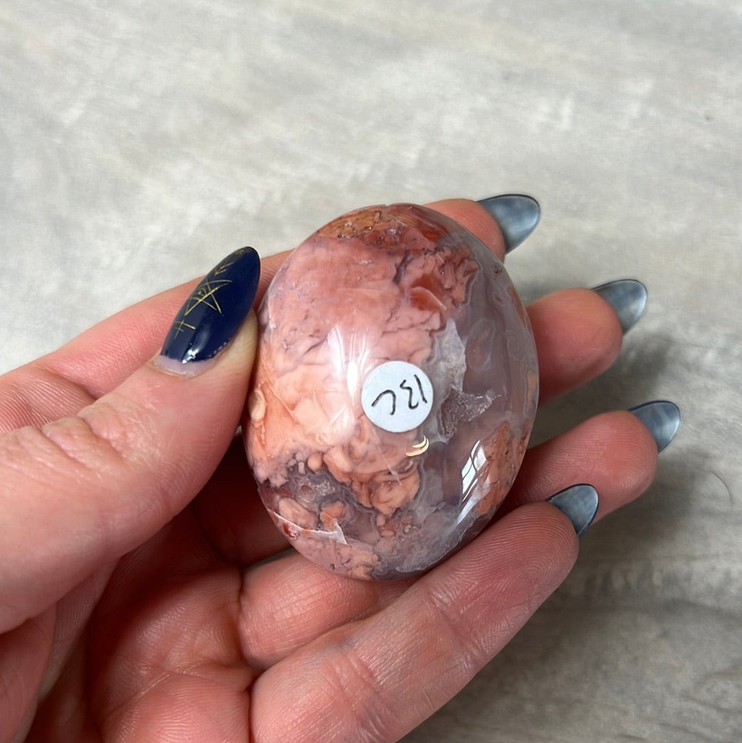 Pink Druzy Petal Agate Palm Pebble
