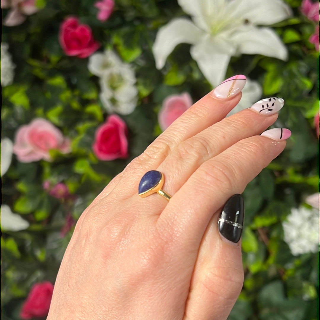 Sodalite Sterling Gold Plated Ring - Size S 1/2