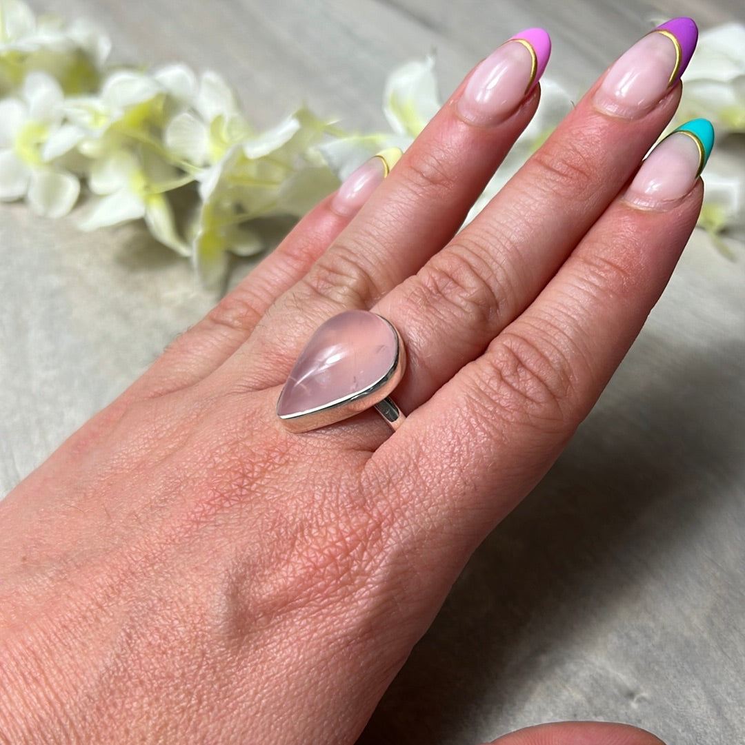 Rose Quartz 925 Silver Ring -  Size S 1/2