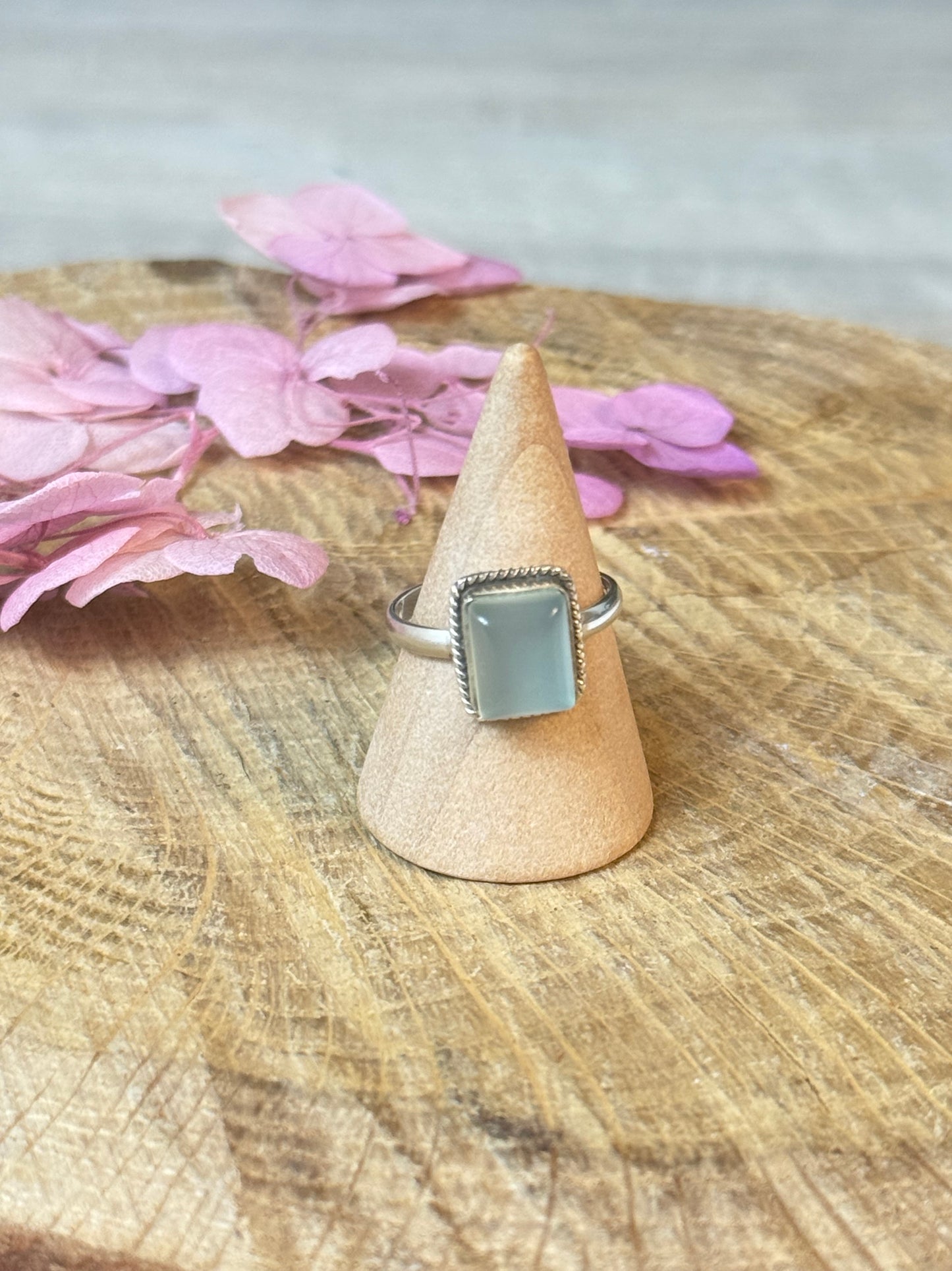 Square Aqua Chalcedony 925 Silver Ring - Size L 1/2