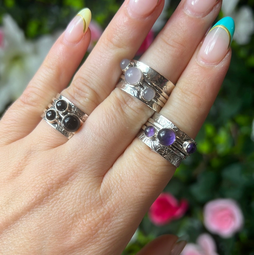Trio Fidget Spinner Ring - Sterling Silver 925 Size N 1/2