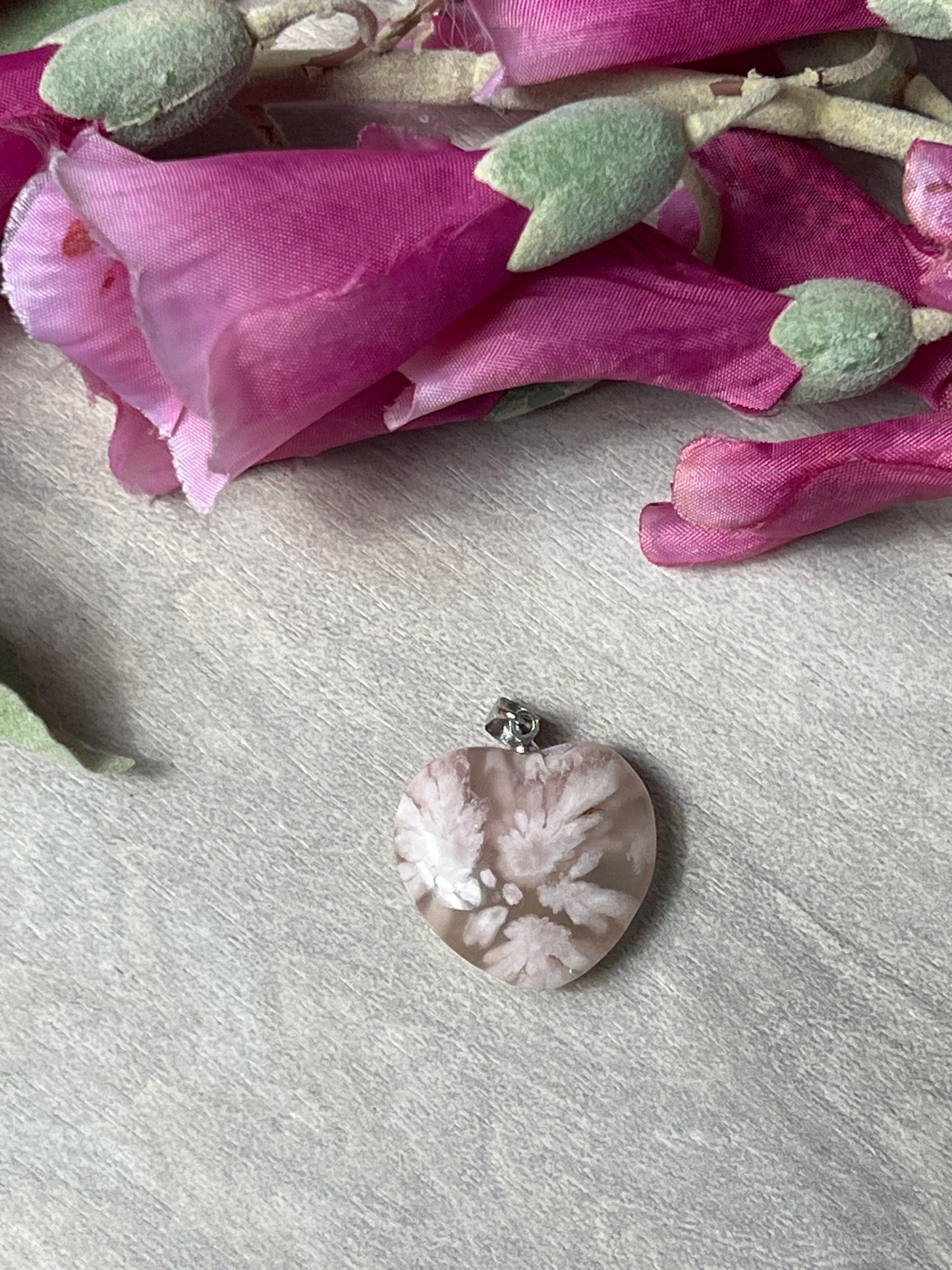 Flower Agate Heart Pendant - 925 Sterling Silver