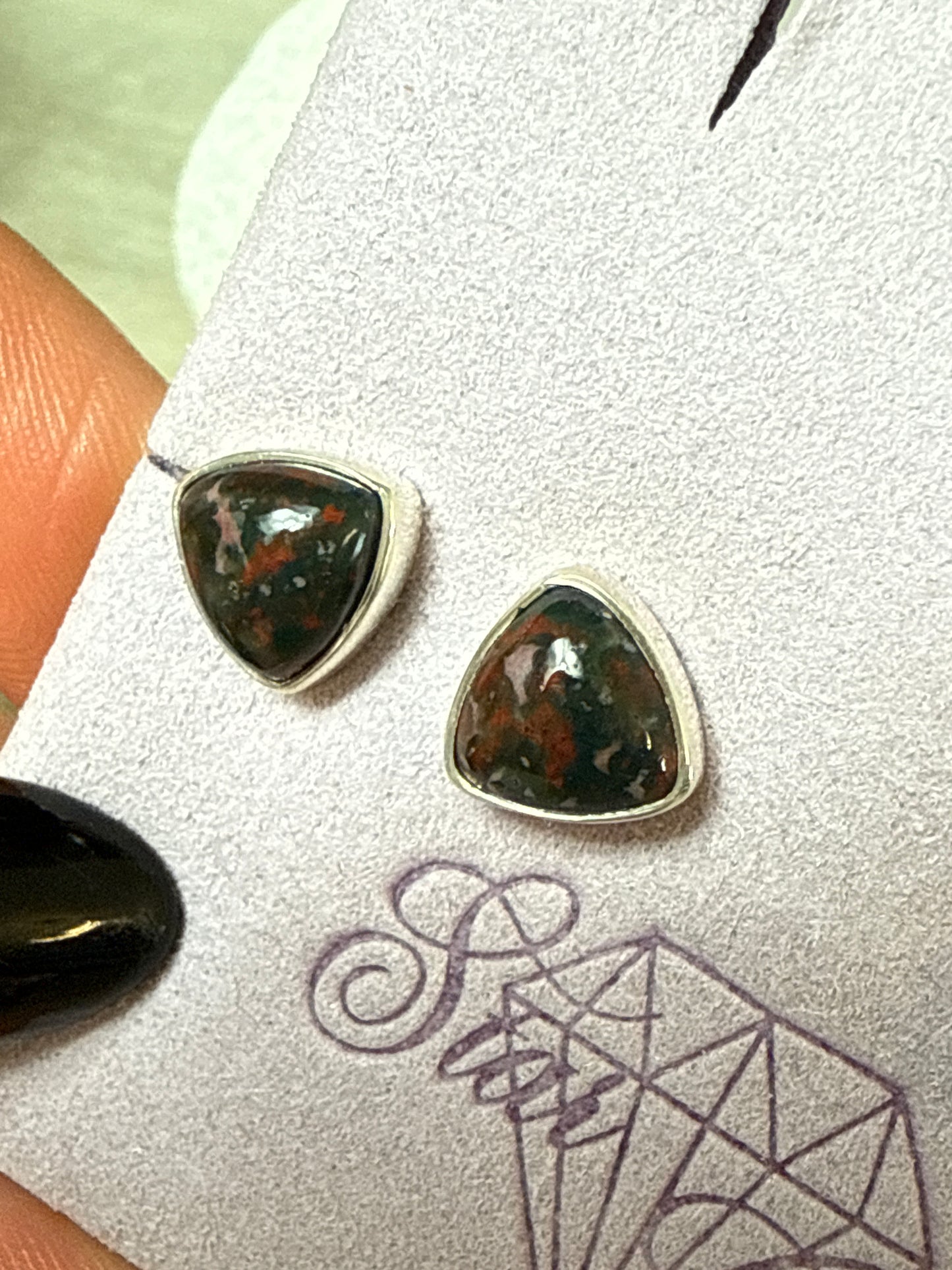 Bloodstone 925 Sterling Studs Earrings