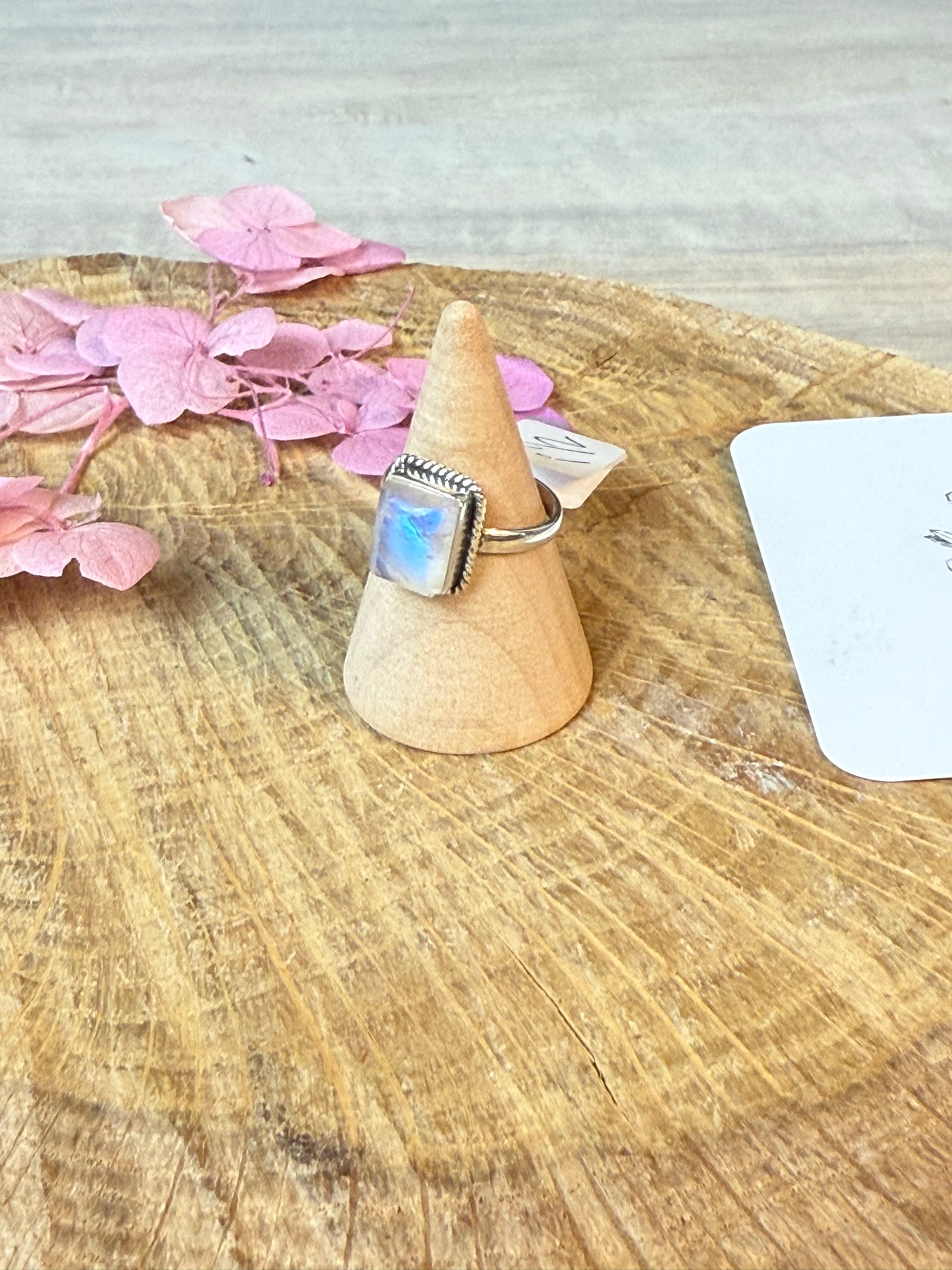 Square Moonstone 925 Silver Ring - Size I 1/2