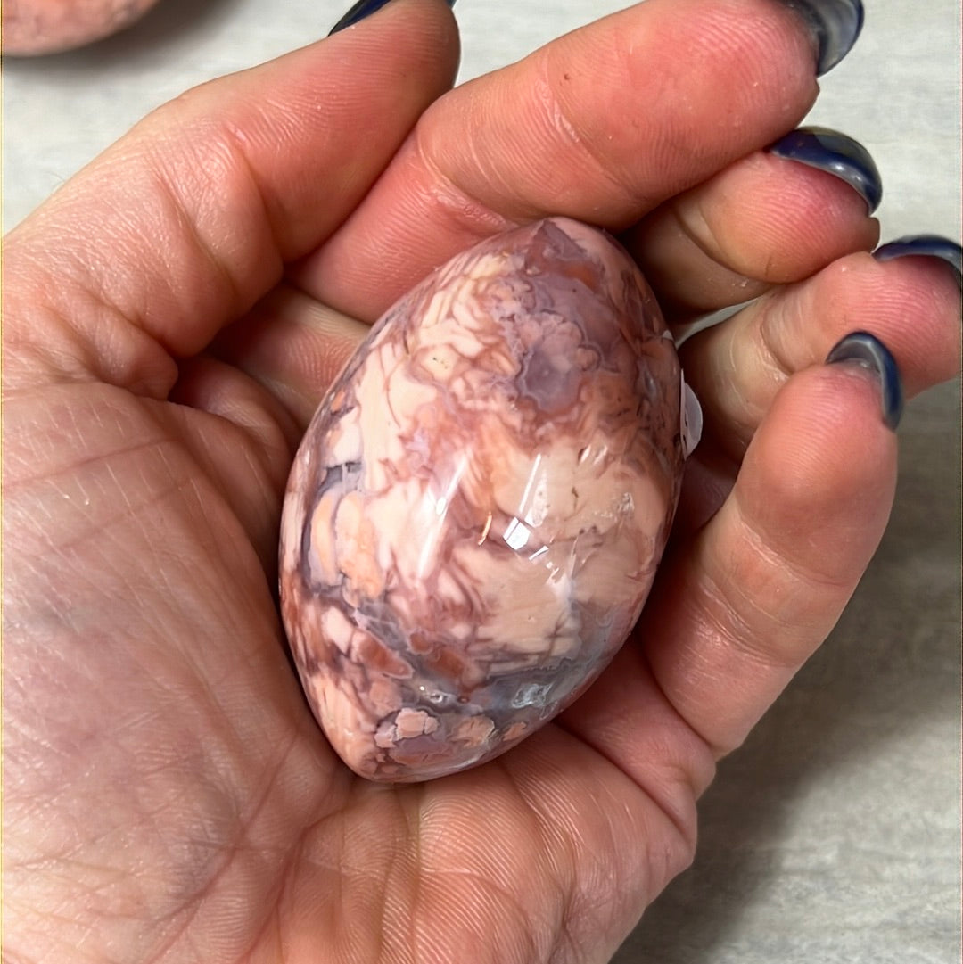 Pink Druzy Petal Agate Palm Pebble