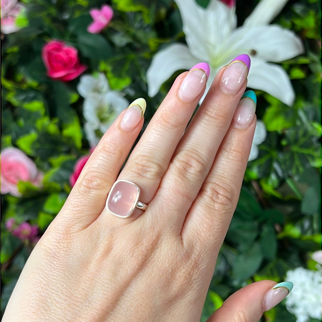 Rose Quartz 925 Silver Ring - Size L 1/2