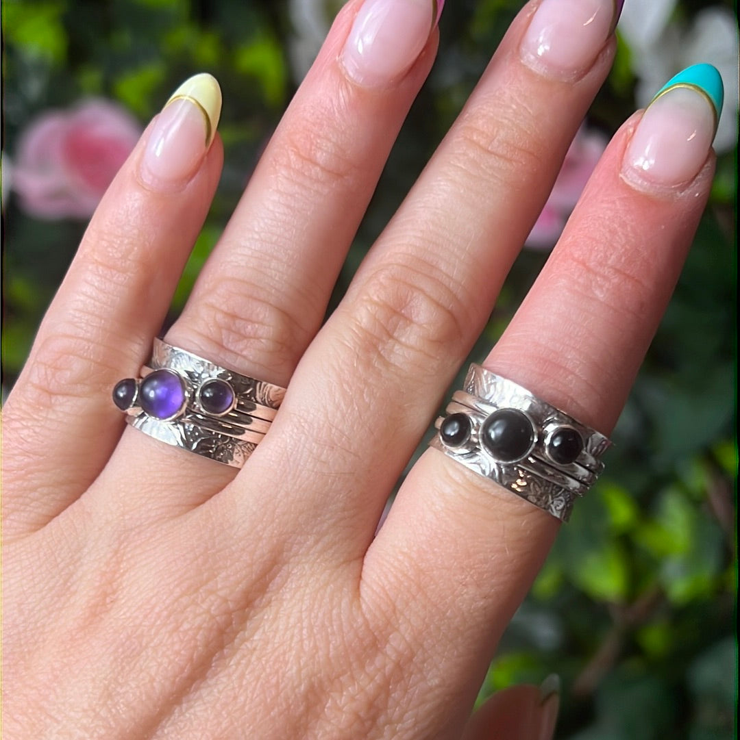 Trio Fidget Spinner Ring - Sterling Silver 925 Size N 1/2