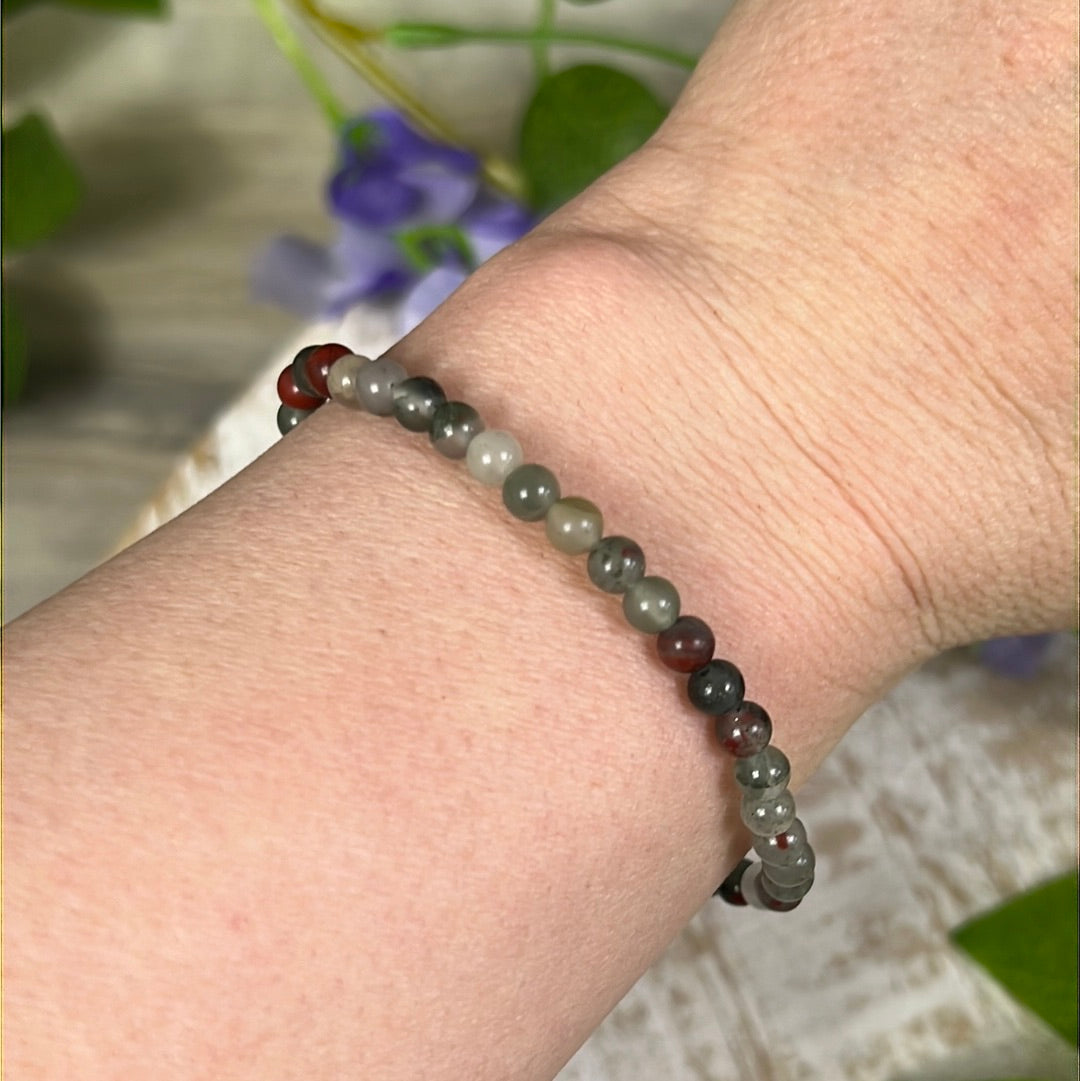 4mm African Bloodstone Bead Bracelet