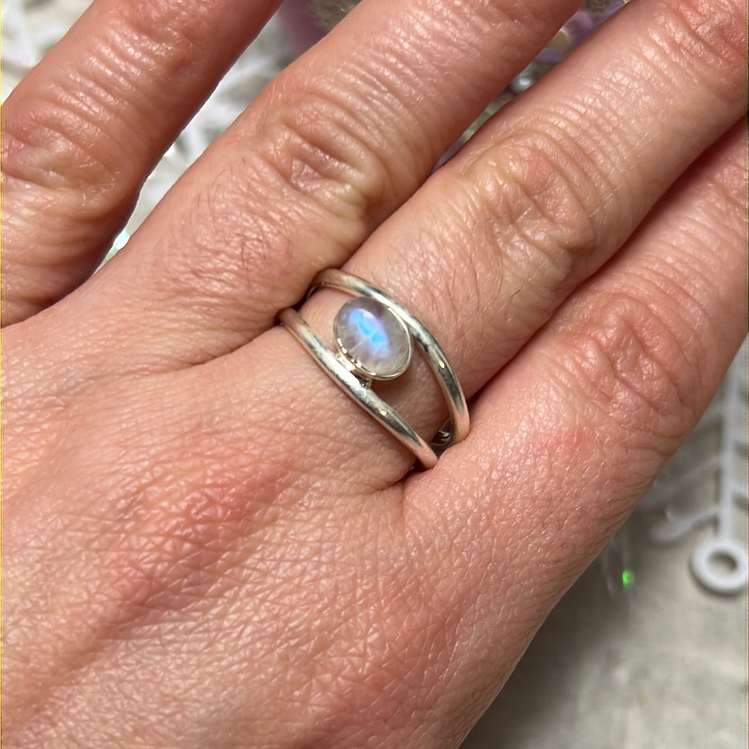 Moonstone Double Bar 925 Sterling Silver Ring - Size O 1/2