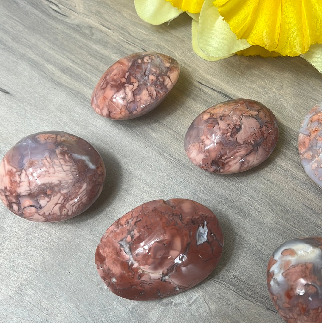 Pink Druzy Petal Agate Palm Pebble
