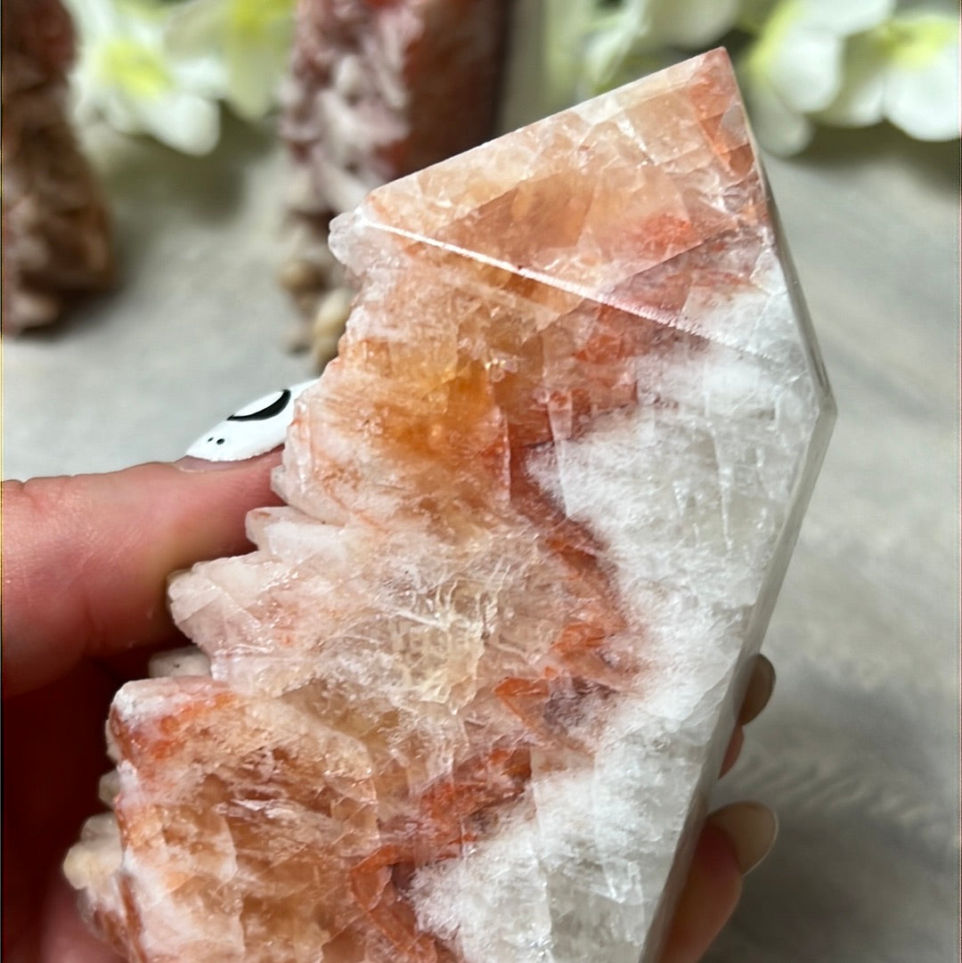 Sunstone, Orchid & Orange Calcite Druzy Tower Points