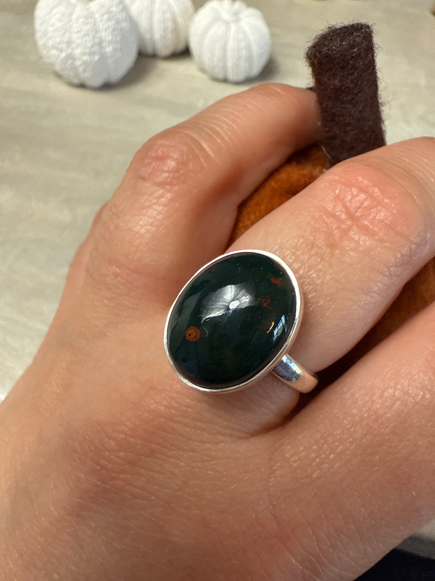 Bloodstone 925 Sterling Silver Ring - Size Q
