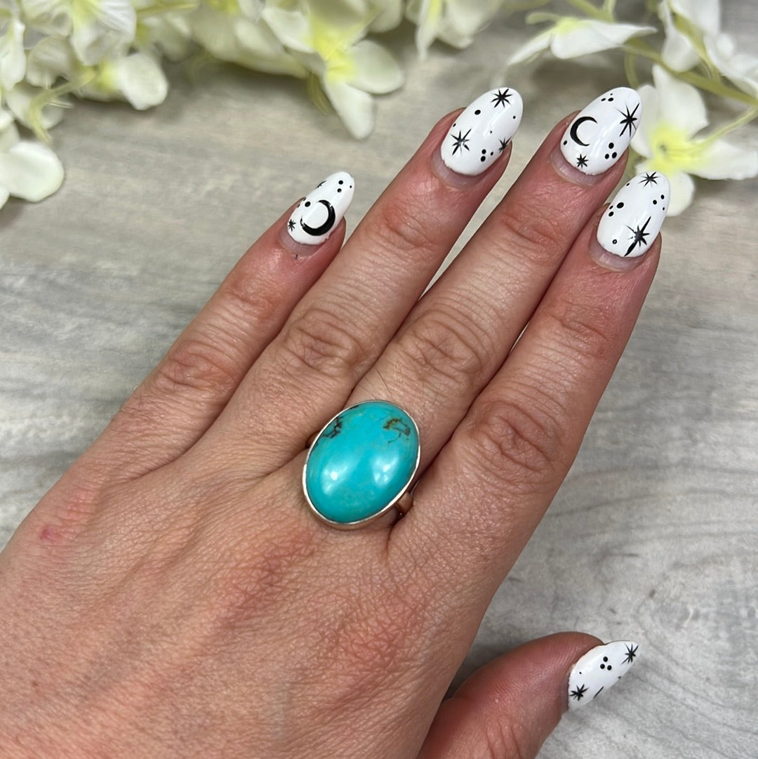 African Turquoise 925 Sterling Silver Ring - Size R 1/2