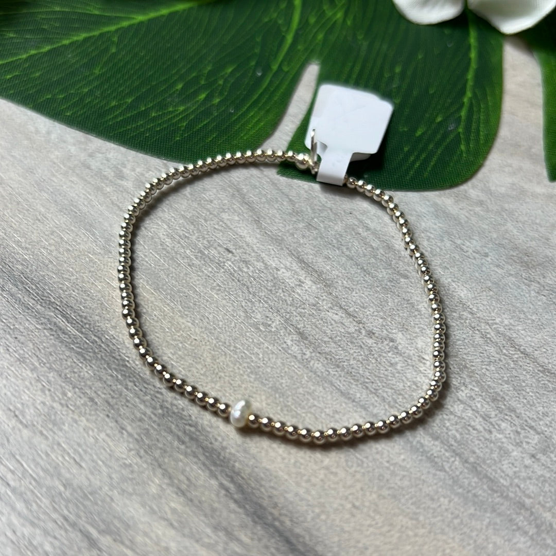 Freshwater Single Pearl 925 Sterling Silver Elastic Bracelet