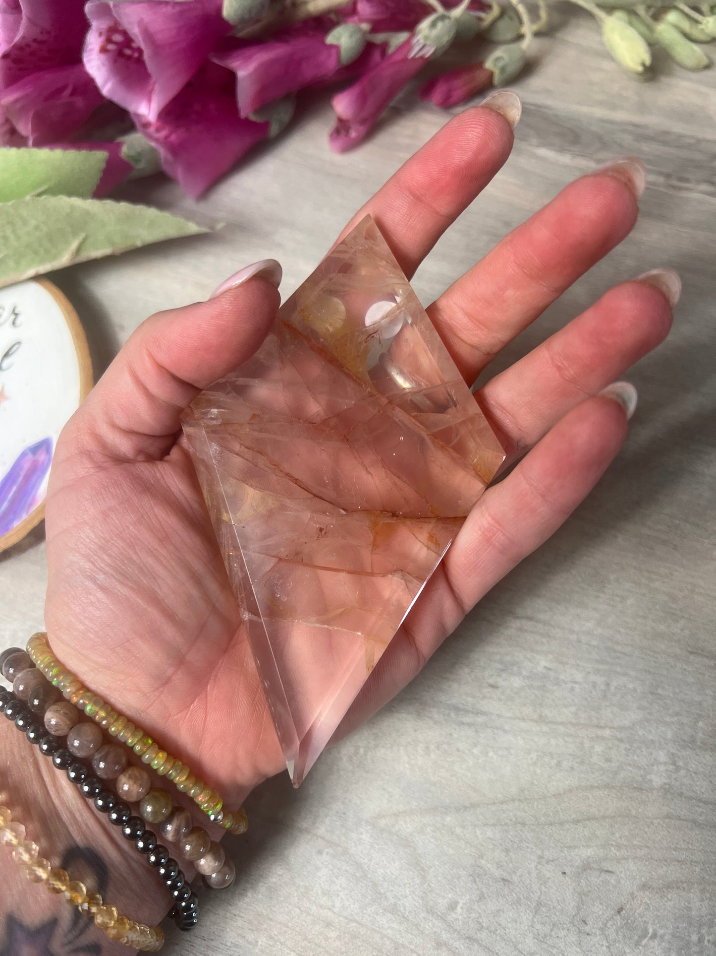 Fire Quartz & Golden Healer in Rose Quartz Diamond