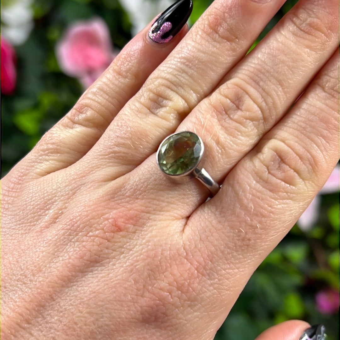 Mystic Topaz Green Facet 925 Sterling Silver Ring - Size Q