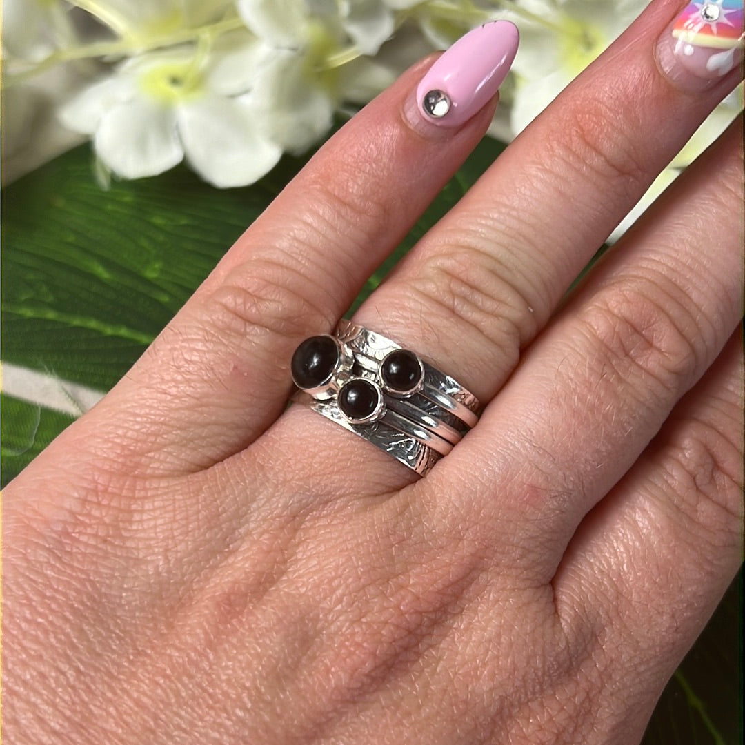 Trio Fidget Spinner Ring - Sterling Silver 925 Size M
