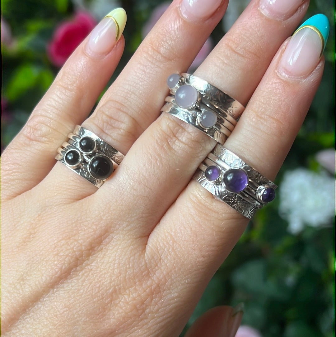 Trio Fidget Spinner Ring - Sterling Silver 925 Size N 1/2