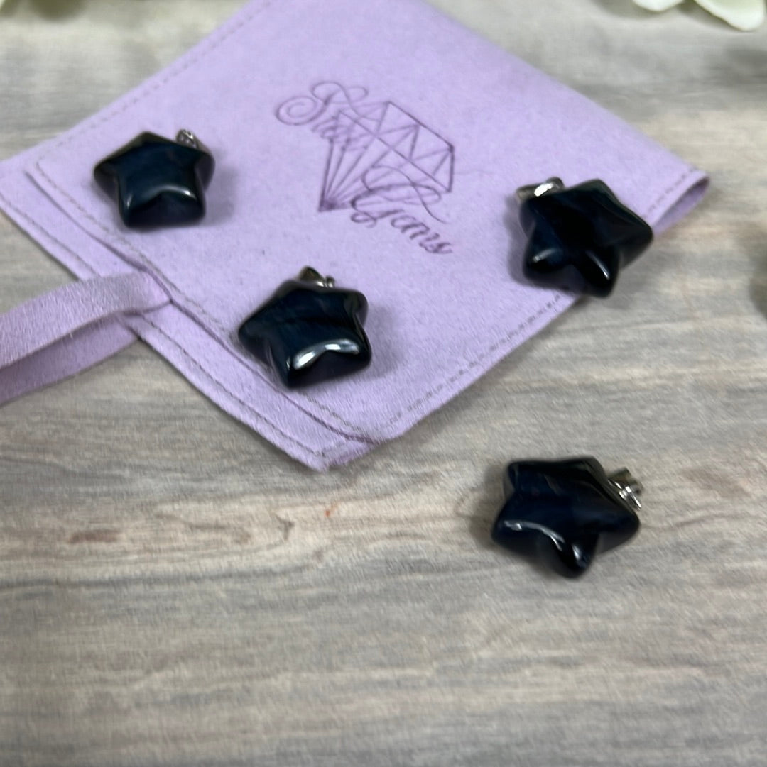 Hawks Eye Star - Blue Tigers Eye Pendant 925 Silver