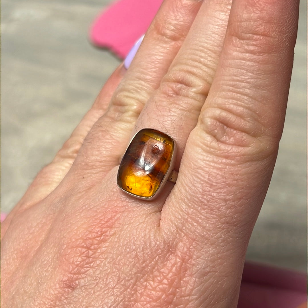 Amber 925 Sterling Silver Ring -  Size O