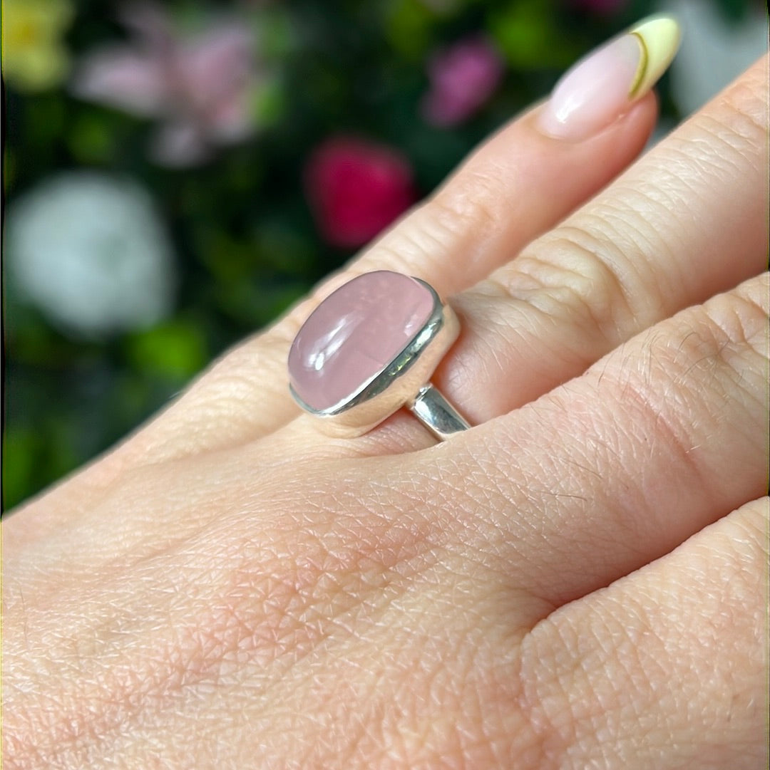 Rose Quartz 925 Silver Ring - Size L 1/2