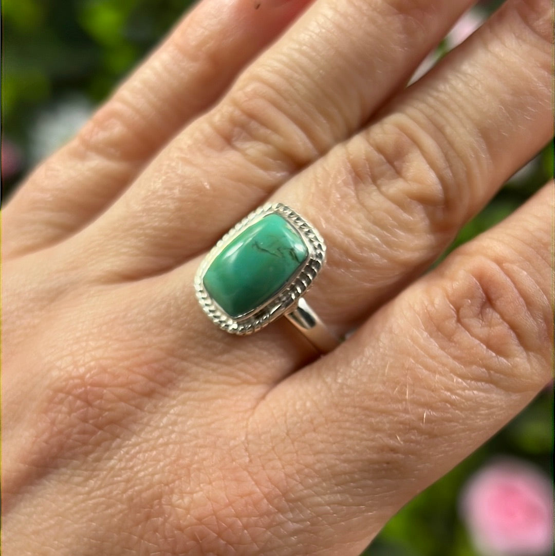 Cornish Turquoise 925 Sterling Silver Ring - Size N 1/2