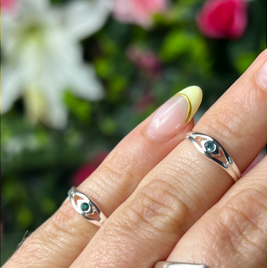 Evil Eye CZ - Mini Iddy Diddy - ( child / toe ) Adjustable 925 Sterling Silver Ring (Copy