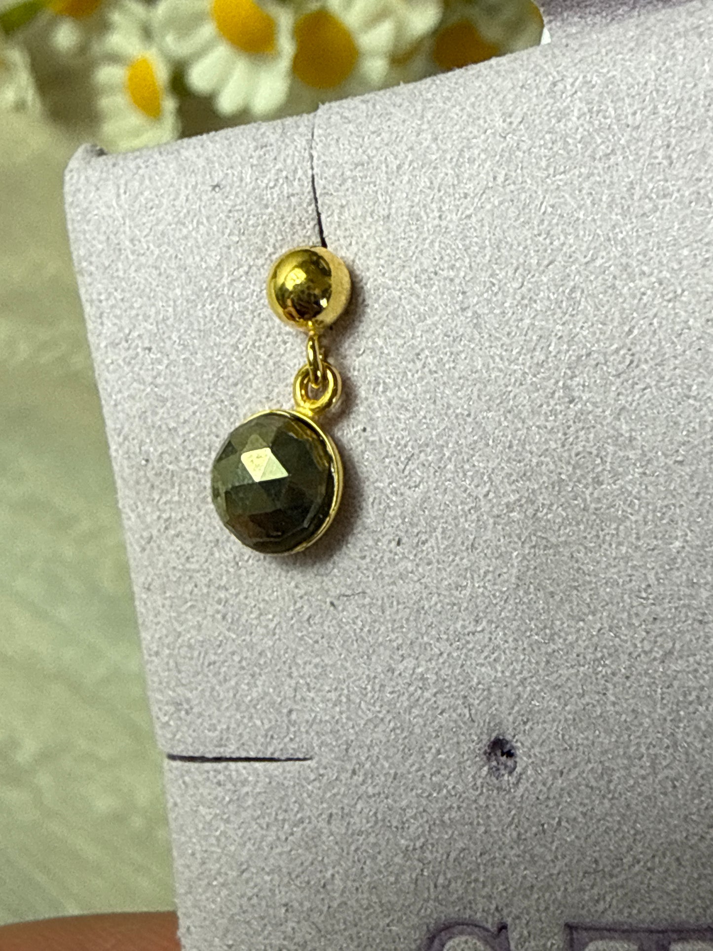 Pyrite Dangly Studs Earrings Handmade - 18K Gold