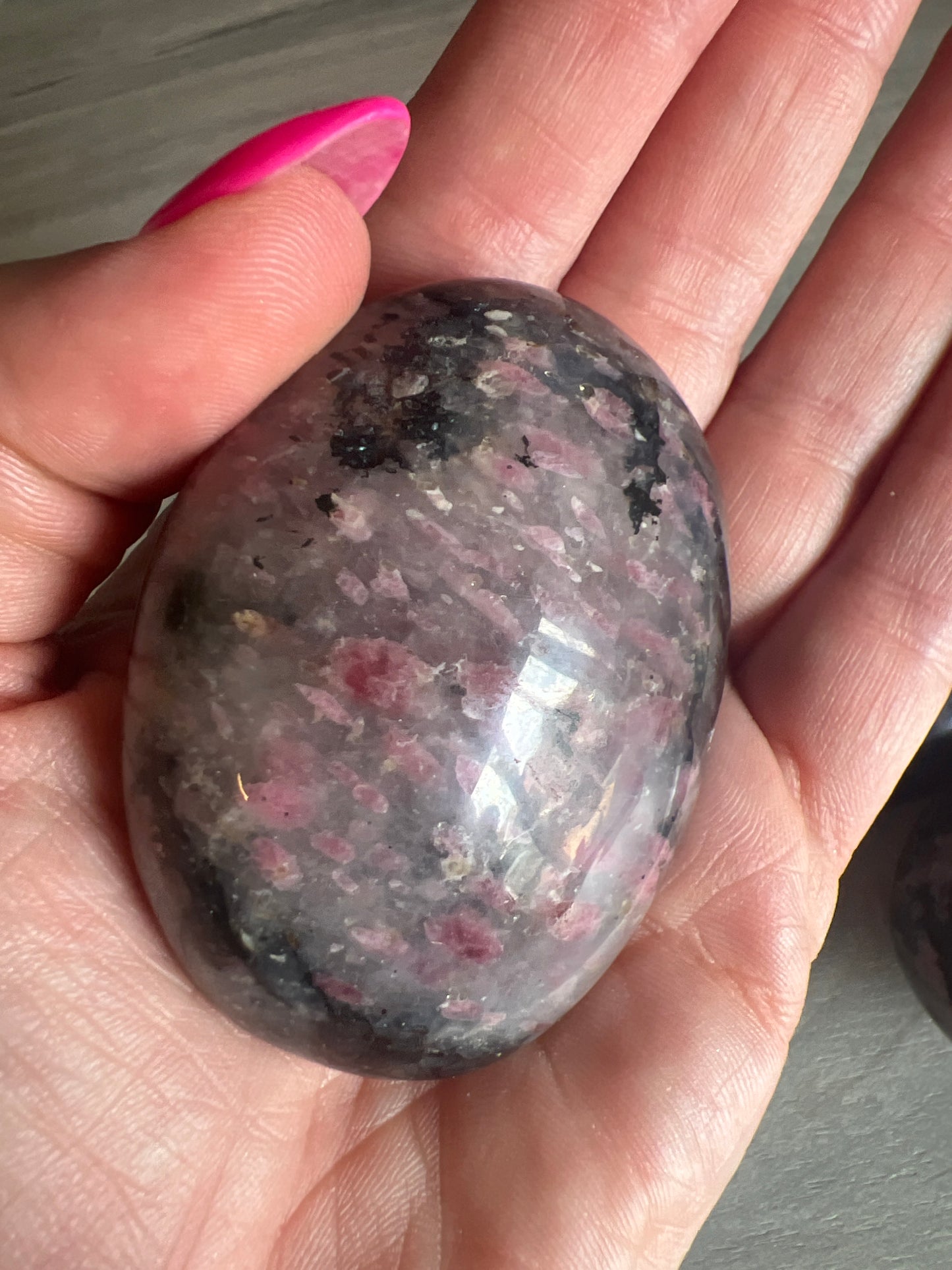Rhodonite / Rubelleite in Quartz Palm