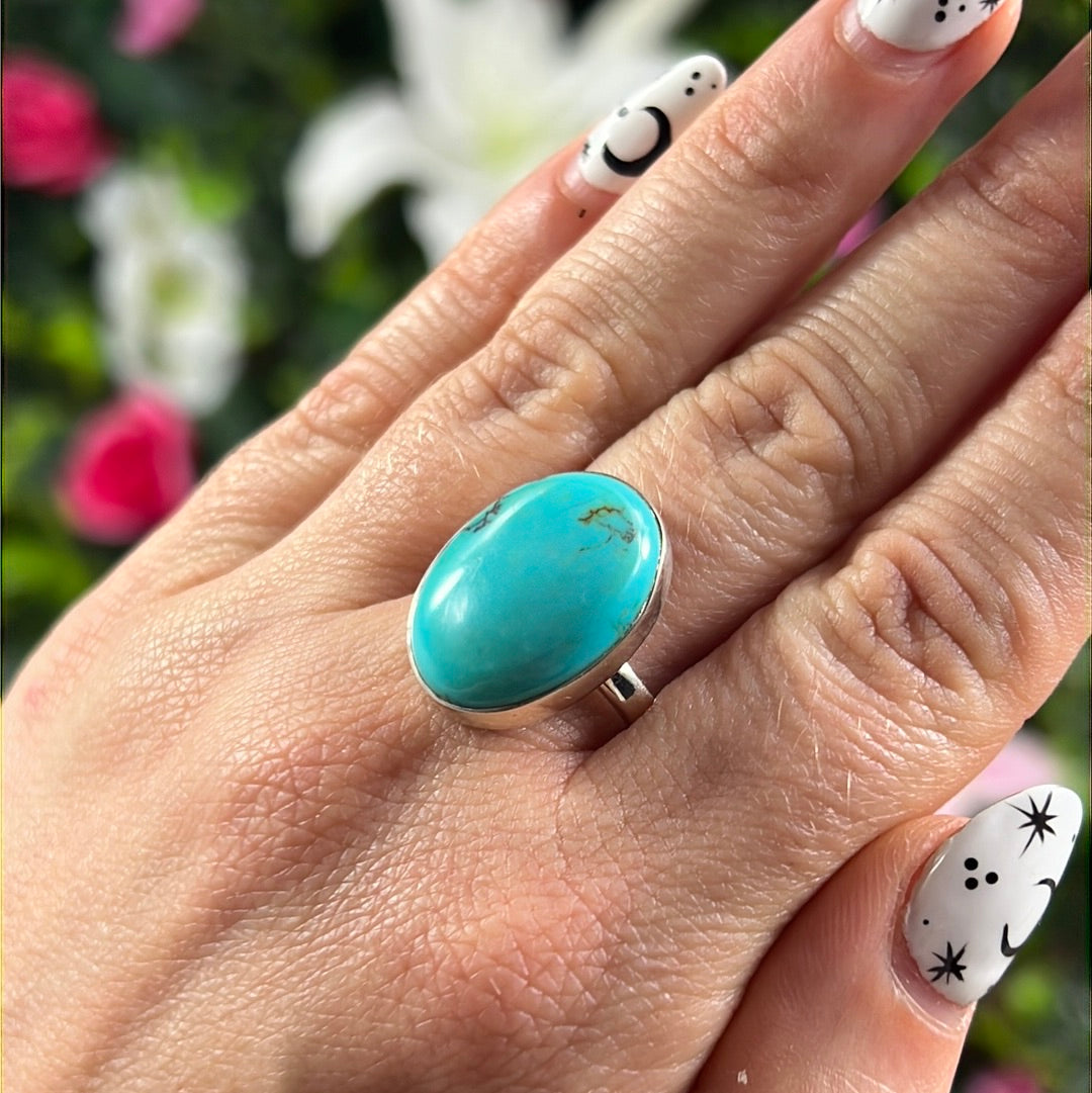 African Turquoise 925 Sterling Silver Ring - Size R 1/2
