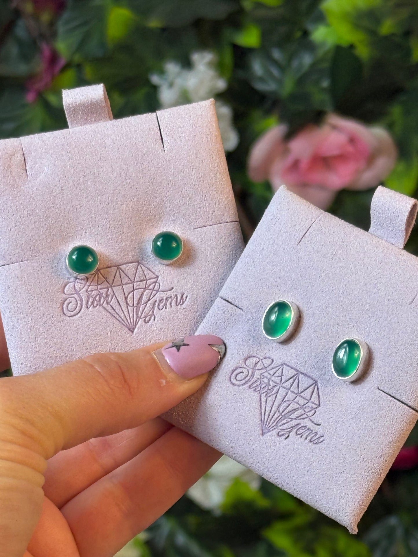 Green Onyx 925 Sterling Silver Stud Earrings