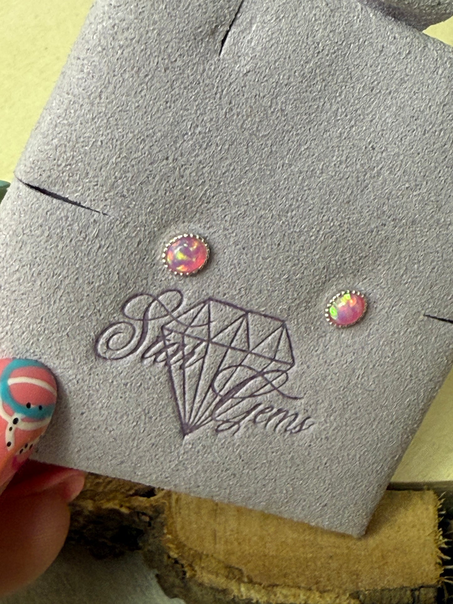 Handmade Pink Candy Opal Sterling Silver Studs