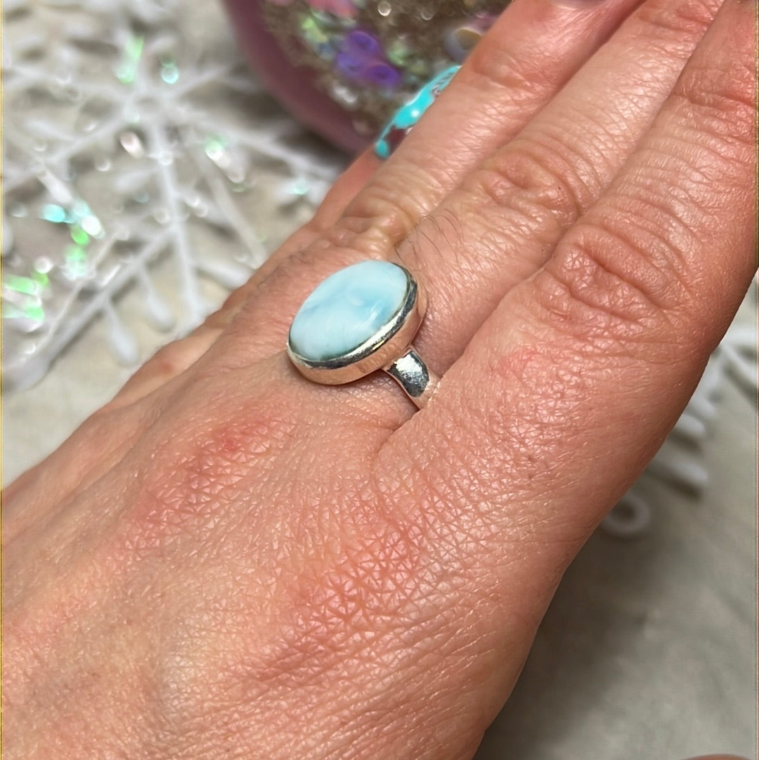 Larimar 925 Sterling Silver Ring - Size Q