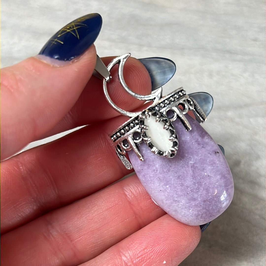 Moon Pendant - with Selenite  PLATED Silver