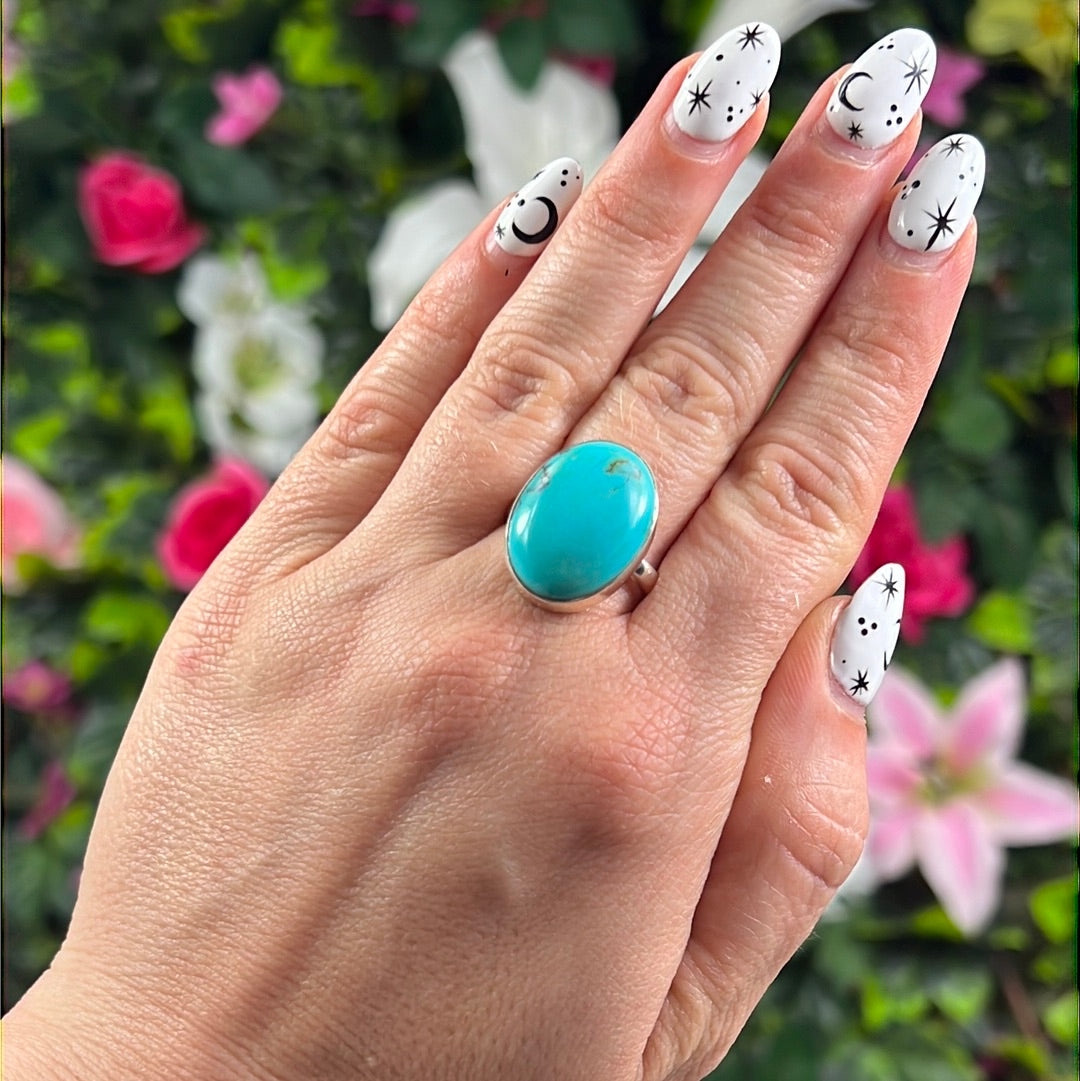 African Turquoise 925 Sterling Silver Ring - Size R 1/2