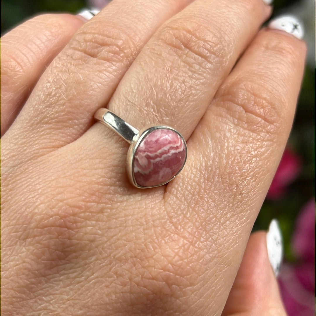 Rhodochrosite 925 Sterling Silver Ring - Size P 1/2