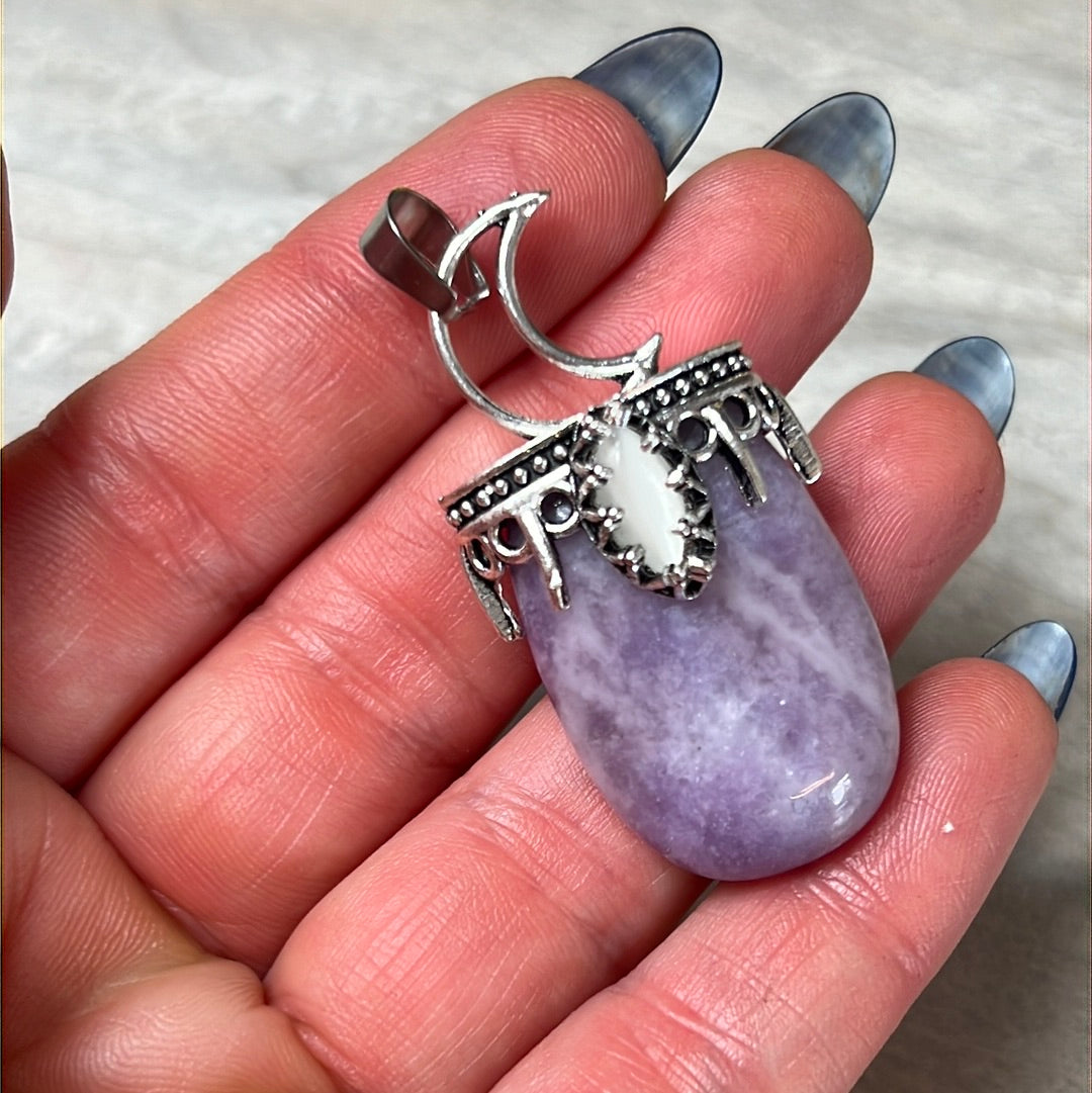 Moon Pendant - with Selenite  PLATED Silver