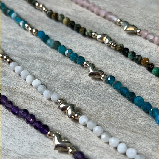 Heart Charm Facet Sterling Silver Crystal Bracelet