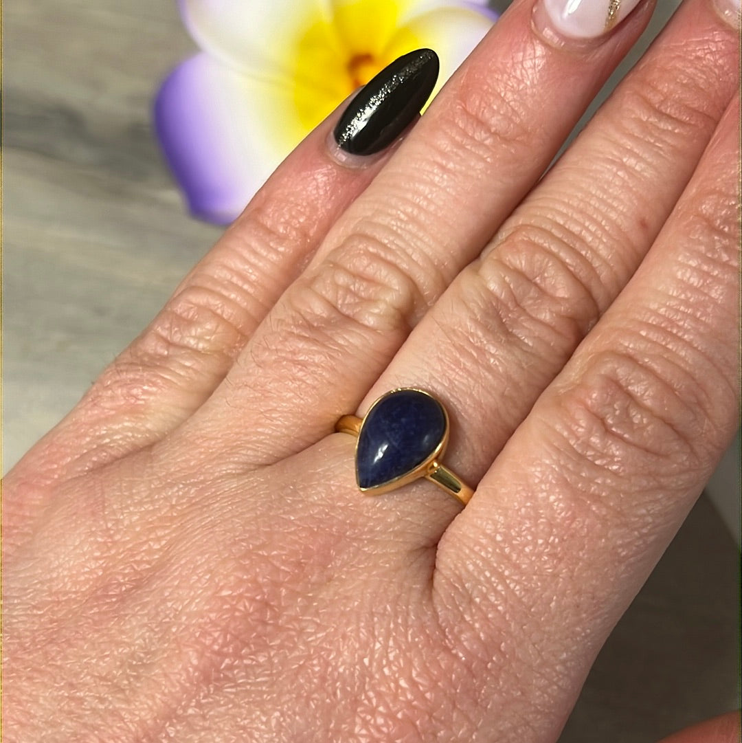 Sodalite Sterling Gold Plated Ring - Size S 1/2