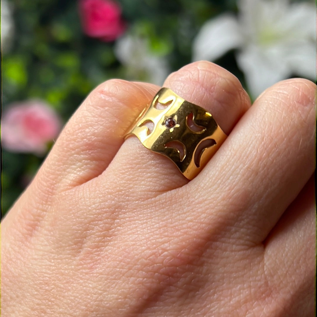 Tala Lani Ruby Moon - 22ct Gold Plated 925 Sterling Silver Ring - Size O